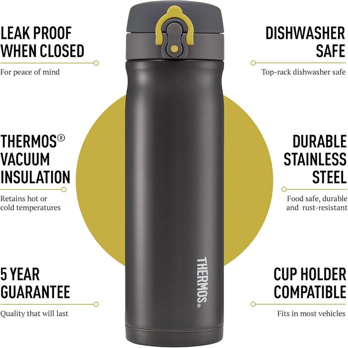 Термокружка з нержавіючої сталі Thermos, 470 мл, герметична, колір антрацит