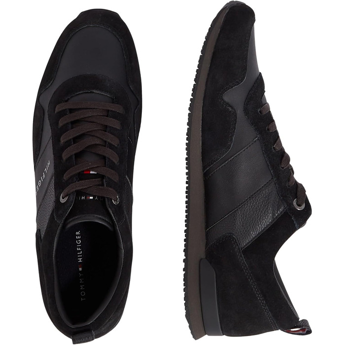 Чоловічі кросівки Tommy Hilfiger Runner Iconic з шкіри та замші (48 EU, чорний)