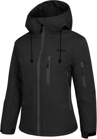 Жіноча лижна куртка GEMYSE з інтегрованими плечовими ременями. Тепла водонепроникна вітронепроникна куртка-сніжинка для активного відпочинку (M, Чорний)