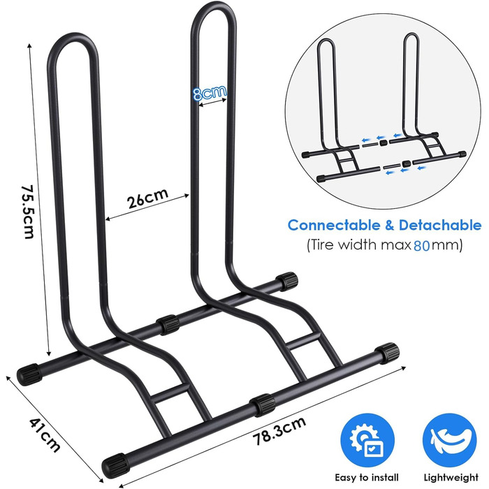 Підставка для велосипеда TLGREEN на підлогу, знімна, для велосипедів, ширина шини до 80 мм, 20-28 дюймів, утримувач заднього колеса, Radständer для гірського велосипеда, шосе, MTB, стабільна, чорна