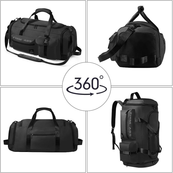 Спортивна сумка Flintronic 65L для тренувань та подорожей з відділенням для взуття та мокрих речей, функцією рюкзака та тримачем для валізи, чорна