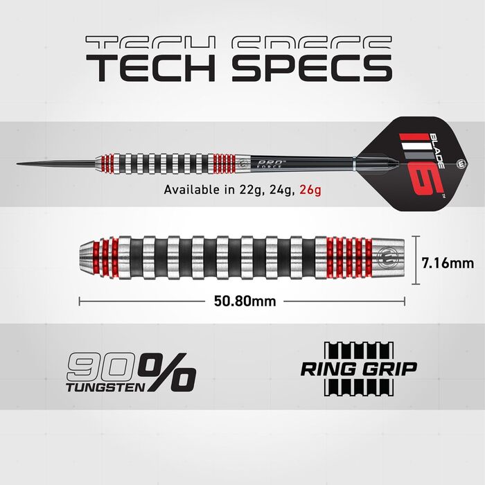 Дротики для дартсу WINMAU Advance 500 Series 26 г з оперенням і стрижнями, червоні