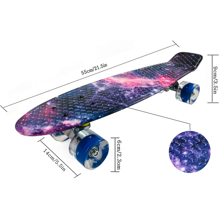 Скейтборд Sumeber Mini Cruiser 22 дюйми з LED колесами для дорослих і дітей, для початківців, подарунок на день народження