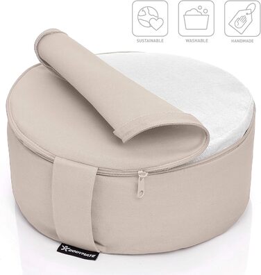 Подушка для йоги та медитації BODYMATE кругла 31 см, бежева, з гречаним лушпинням, бавовняний чохол