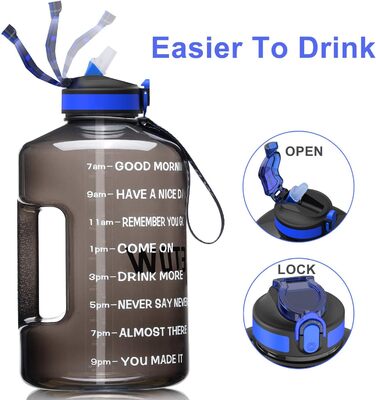 Спортивна пляшка для води 3,78 л з позначками часу та трубочкою, BPA Free, витокозахисна, чорна