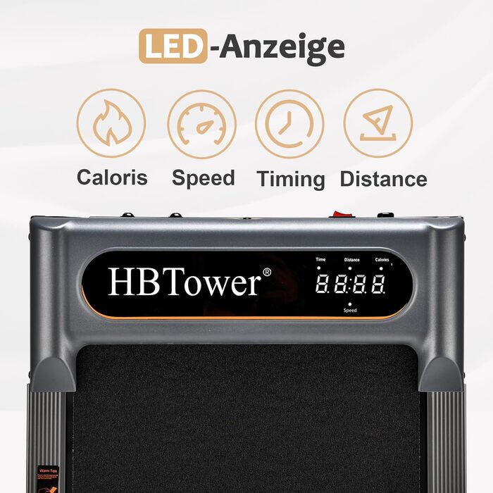 Бігова доріжка HBTower для дому, під стіл, з пультом ДУ, LED-дисплей, сірий, 1-6 км/год