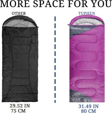 Спальний мішок 3-4 сезони для дорослих та дітей - легкий, водонепроникний, для кемпінгу та подорожей (86.61''x31.49'', фіолетово-сірий)