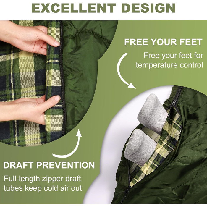 Спальний мішок для двох дорослих та дітей, XL Queen Size, для кемпінгу та походів, універсальний, легкий, водонепроникний, з компресійним мішком, чорний/зелений