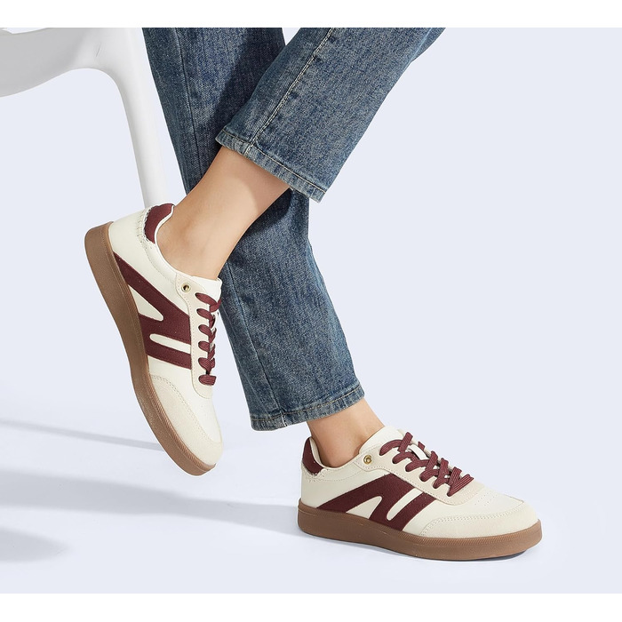 Жіночі ретро-кросівки LUCKY STEP зі шкіри для тенісу та скейтбордингу, бежево-червоні (36 EU)