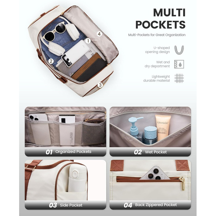 Сумка-валіза LOVEVOOK 37L, 3-в-1: валіза, сумка для пологів, спортивна сумка. Водостійка, з відділенням для взуття та мокрих речей. Підходить для подорожей, спорту, відпустки. (M, Бежево-чорно-коричневий)