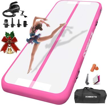 Мата для гімнастики DOBESTS Airtrack Matte, 400x100x20 см, рожева. Розвиваючий килимок для акробатики, йоги, фітнесу, тренувань вдома та на вулиці з насосом та сумкою.