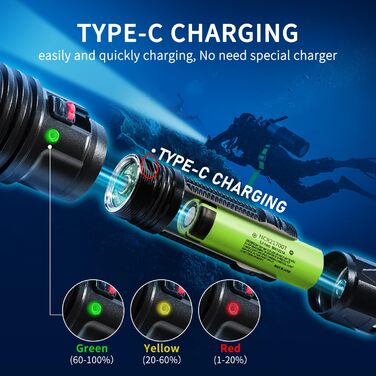 Ліхтар для дайвінгу LetonPower 2000 Lumen, 100м водонепроникний, акумулятор Type-C, для дайвінгу та відпочинку на природі (Sm-16)