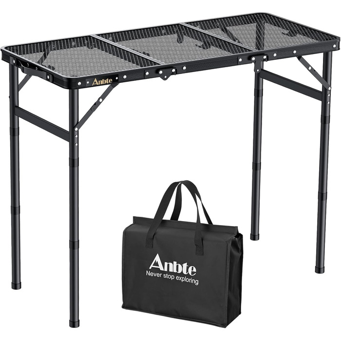 Складаний туристичний стіл Anbte 88x40 см, алюміній, 3 рівня висоти, з сіткою для зберігання, для пікніка та кемпінгу