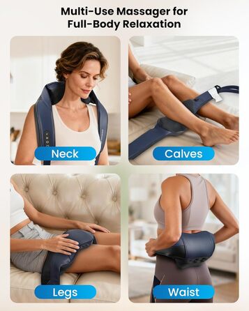 Масажер для шиї та плечей Comfier 2026 з графеновим підігрівом, 4D Shiatsu, бездротовий, для глибокого масажу шиї, плечей та спини, подарунок для жінок та чоловіків, темно-синій