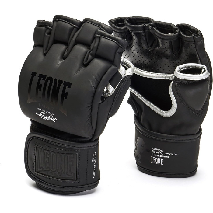 Боксерські рукавички LEONE 1947 Black Edition для MMA, унісекс, розмір S, чорні, модель GP105