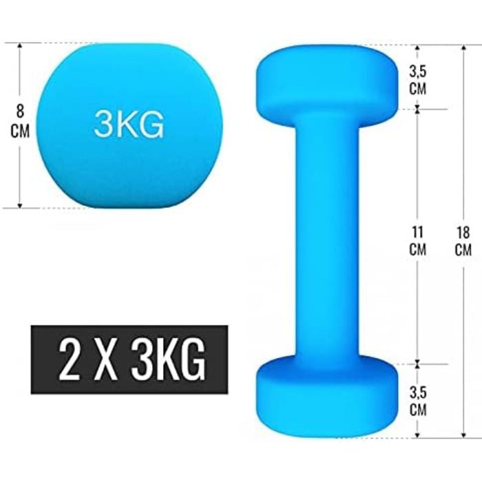 GORILLA SPORTS® Набір гантелей 12 кг з кейсом, нековзкі неопрена, 2×1 кг, 2×2 кг, 2×3 кг, для фітнесу, аеробіки та силових тренувань