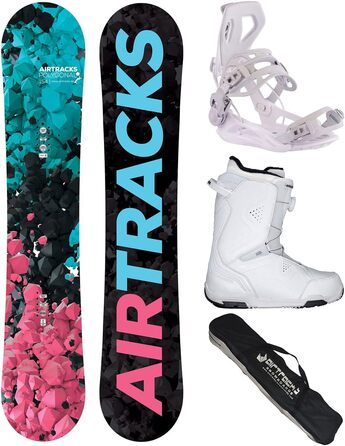 Жіночий сноуборд-комплект Airtracks Polygonal Hybrid Rocker 138 см з кріпленням Master W Fastec, черевиками Strong Atop W 37 та сумкою