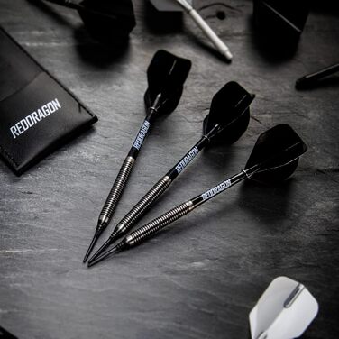 Дарти RED DRAGON Pegasus Tungsten 18/20г - Набір м'яких сталевих дротиків з чорними стеблами та пір'ями