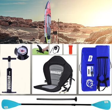 Надувна SUP дошка Stand Up Paddle Board 330x76x15 см, знімні 3 плавники, сидіння для каяка, регульоване подвійне весло, тримач для камери, комплект аксесуарів, вантажопідйомність до 150 кг, червона