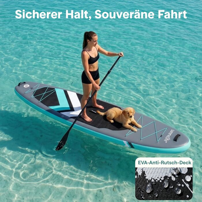 Надувний SUP дошка SereneLife 84x32 см до 160 кг для дорослих - комплект з веслом, насосом, рюкзаком