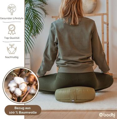 Подушка для медитації Bodhi Rondo ECO extra flat чорна: з органічною гречаною лузгою, бавовняний чохол, висота 15.5 см, з ручкою для перенесення