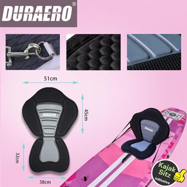 Надувний SUP Борд Stand Up Paddle Board Set, 330x76x15см, з кріслом для каяка, тримачем для камери, інтегрованим кік-педом, регульованим веслом, 3 фінами, повним аксесуаром, до 150кг, рожевий