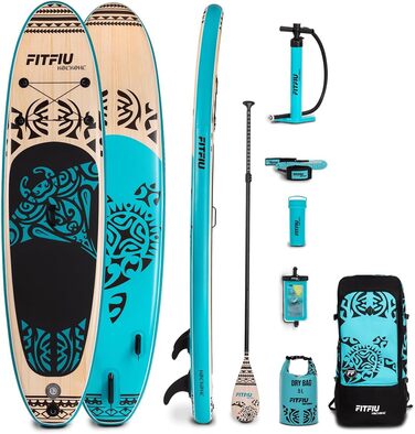 Надувна SUP-дошка Fitfiu Fitness KOEKOHE 320x81x15 см, маорі, комплект: весло, насос, 3 плавці, аксесуари