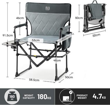 Крісло для кемпінгу Timber Ridge, складне, 180 кг, з бічним столиком та кишенею, сіре (1 шт)
