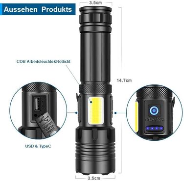 Ліхтар LED 20000 Люмен, USB-C, XHP77.2, Zoom, IPX67, 7 режимів, для кемпінгу та надзвичайних ситуацій