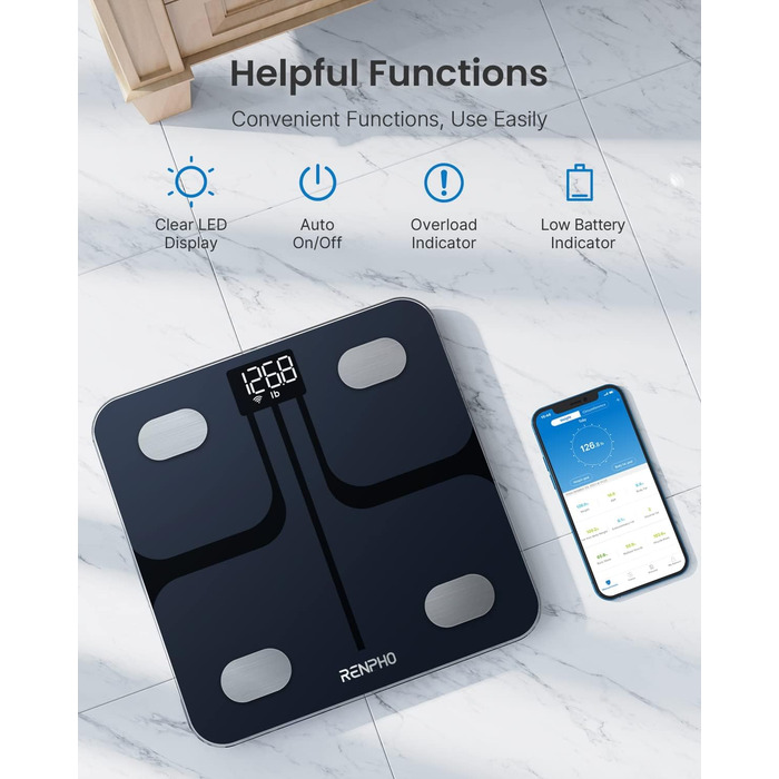 RENPHO Розумні ваги для аналізу складу тіла, цифрові Wi-Fi/Bluetooth ваги, персональні ваги з вимірюванням ІМТ, додаток для фітнесу, технологія Step-On