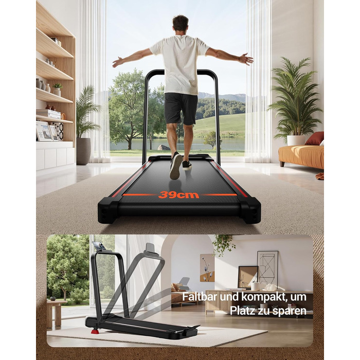 UMAY Бігова доріжка з нахилом 15%, біговий килимок для дому, складаний, з трійною амортизацією та пультом дистанційного керування, максимальне навантаження 136 кг, нахил 15%