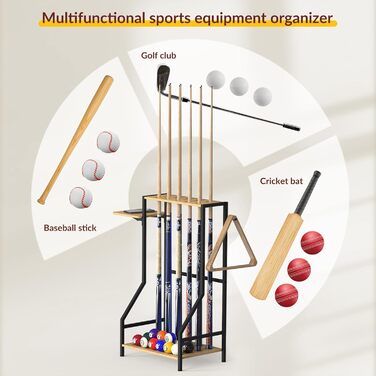 Стійка для більярдних київ YBING: тримає до 10 київ, бамбукова, з невеликою поличкою