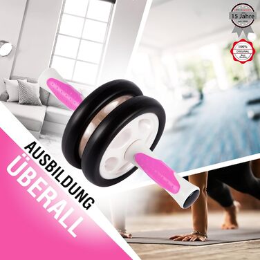 Ролер для пресу Ultrasport AB Roller з килимком для колін, тренування пресу для чоловіків та жінок, компактний складний ролер для м'язів, білий/рожевий