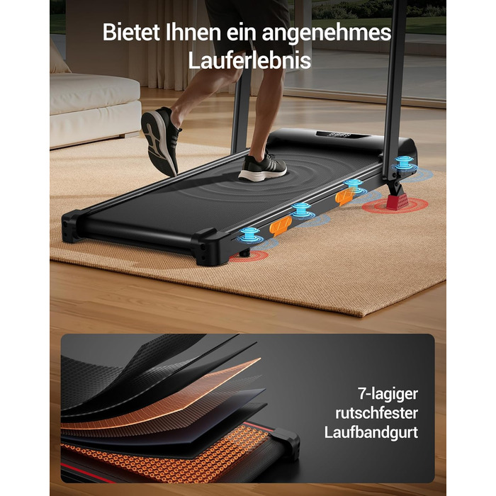 Складана бігова доріжка UMAY для дому з регулюванням нахилу 15%, Walking Pad для ходьби, макс. навантаження 136 кг, з LED-дисплеєм та пультом керування, чорна