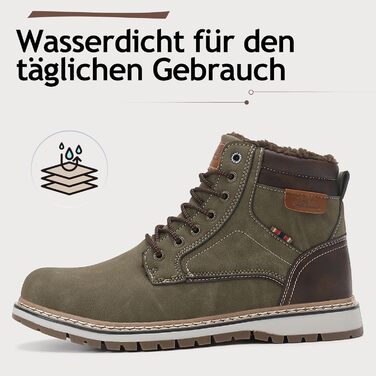 Чоловічі зимові черевики ANALEAF - теплі, непромокаючі, з антиковзаючою підошвою, для прогулянок та походів, зелені, 43 EU