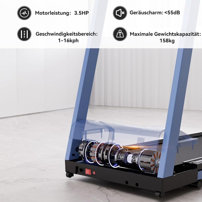 Лякуффі Raceable Walking Pad: біговий килимок для ходьби з керуванням через додаток, AI-тренування та підтримка Wearable Devices (Синьо-Чорний)