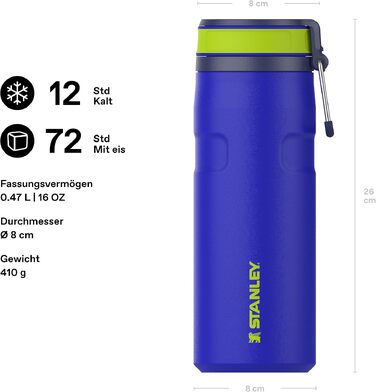 Термос-пляшка Stanley 1913 IceFlow Twist Flip 0.47 л, Cobalt Chartreuse — вакуумна сталева пляшка для напоїв