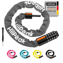 Надійне велозамок HiiPeak: 94 см, 7 мм, 5-значний код, захист від крадіжки, для велосипеда, мотоцикла, гриля (сірий)