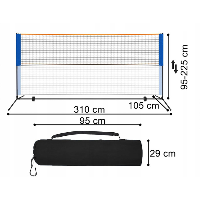 Універсальний набір сітки для волейболу, бадмінтона та тенісу, портативна, регульована, 310 x 225 см