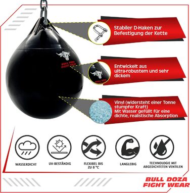 Водонепроникний боксерський мішок Bull Doza Fight Wear, міцний, три розміри, L (48 см), 53 кг