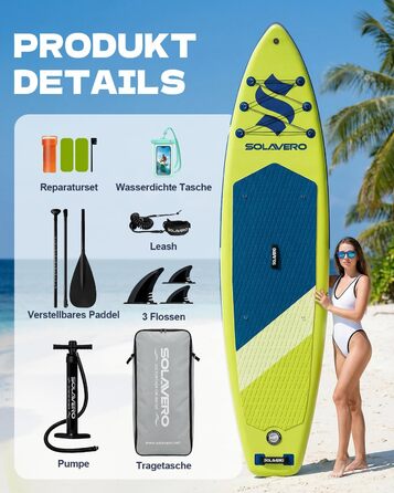 SUP дошка Solavero надувна з веслом та аксесуарами, 323x83x15 см, до 200 кг, блакитно-зелена, для початківців та сім'ї