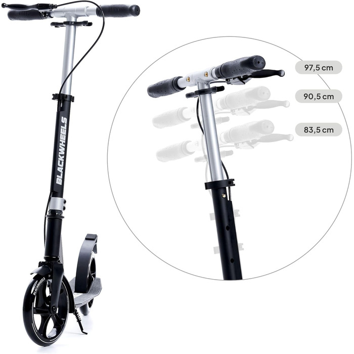Самокат Blackwheels Orio Cityroller складаний, 200мм колеса, алюмінієва рама, ABEC 7, чорний – для підлітків та дорослих
