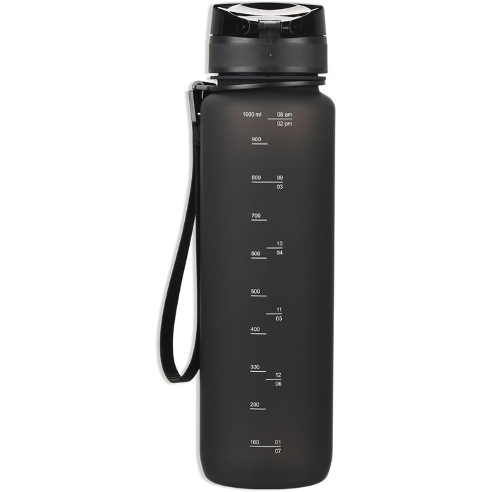 Спортивна пляшка для води 720°DGREE 'uberBottle' 1,5 л з петлею та мотиваційною шкалою, фільтром - не протікає, легка, без BPA - Tritan, для універу, роботи, спорту, фітнесу, тренажерного залу (1000 мл, Чорний онікс)