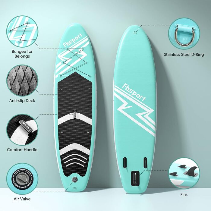 Надувна SUP-дошка FBSPORT 3,2 м, комплект: рюкзак, весло, плавник, насос, нековзке покриття, для підлітків і дорослих