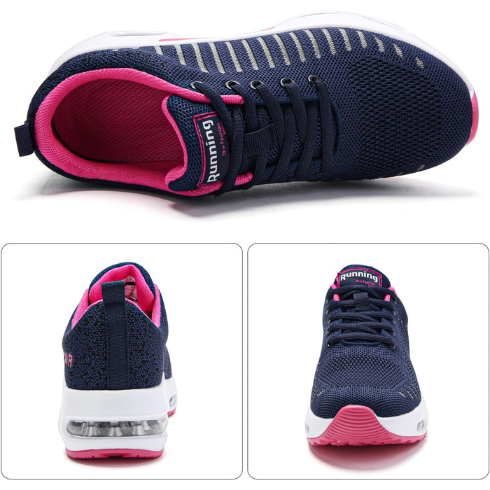 Жіночі кросівки для бігу з підтримкою склепіння стопи, повітряна подушка, комфортні снікерси чорно-білі (38.5 EU, Navy)