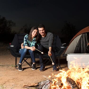 Двомісний розкладний крісло-диван для кемпінгу з підстаканниками (чорний)