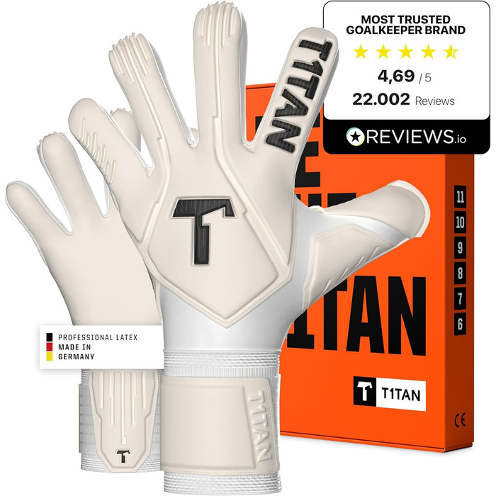 Воротарські рукавички T1TAN Legend White-Out для дорослих та дітей, професійні, з покриттям Gecko Grip 4 мм, Made in Germany, білі