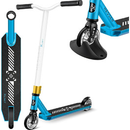 Трюковий самокат KESSER X-Limit-Pro 360° з підніжкою, підшипники ABEC 9, 110 мм PU колеса, для дітей і дорослих, Petrol Blue/White
