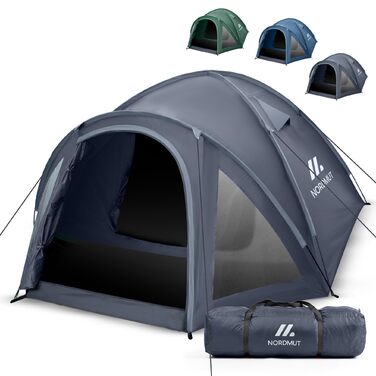 Намет кемпінговий NORDMUT Campingzelt для 2-4 осіб водонепроникний, сірий - купольний з тамбуром