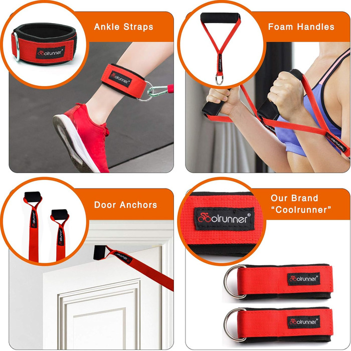 Набір еластичних стрічок Coolrunner для фітнесу: 14 шт., до 68 кг, з ручками та кігтями